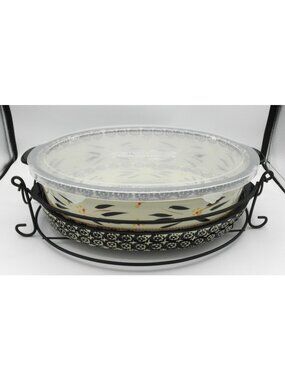 Temptations Old World Black 3Qt Oval Baker Trivet Cutting Board Rack Cover 5 PC